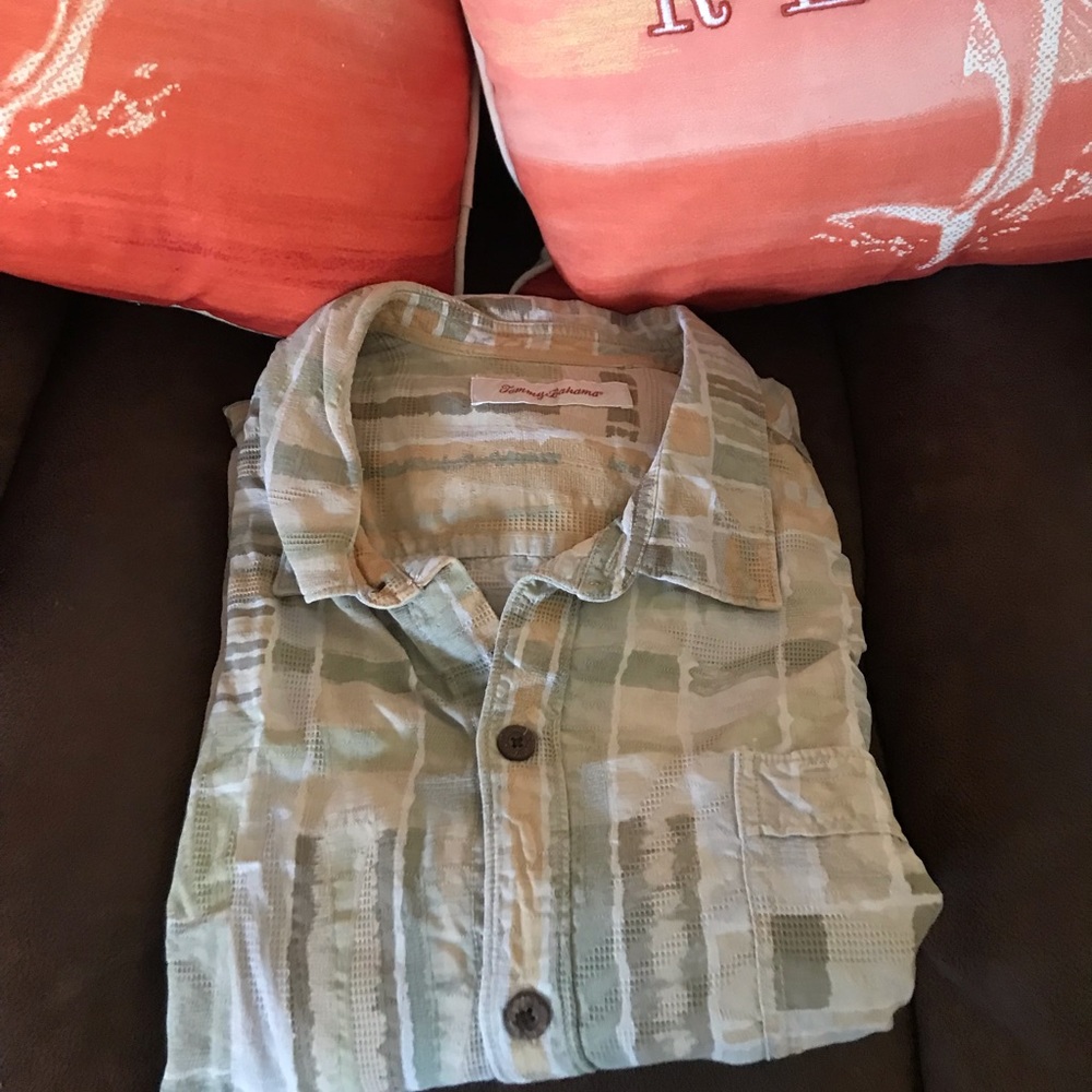 Tommy Bahama, Green (Checkered), Short Sleeve, XLX